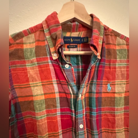 Ralph Lauren Vibrant Plaid Button-Down Shirt 100% Linen size S - Picture 6 of 7